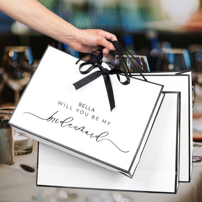 Minimalist Black and White Bridesmaid Proposal Large Gift Bag (Creator Uploaded)