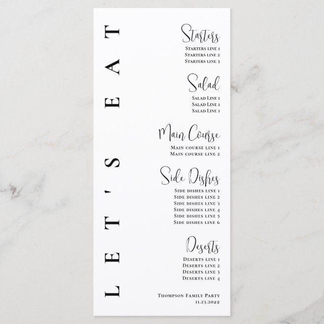 Minimalist Black and White Brunch Dinner Supper Menu (Front)