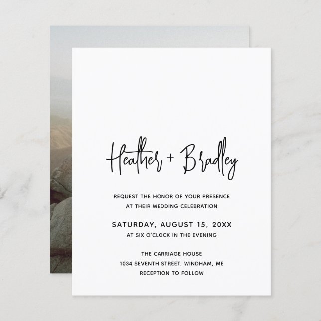 Minimalist Black and White Budget Wedding Invite (Front/Back)