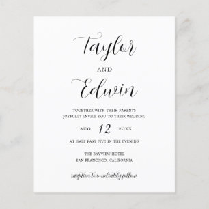 Minimalist Black and White Budget Wedding Invite Flyer