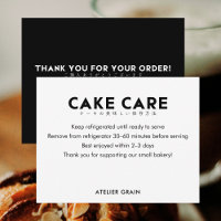 Minimalist Black and White Cake Care Instructions