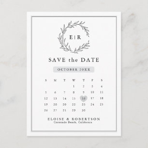 Minimalist Black and White Calendar Save the Date Postcard