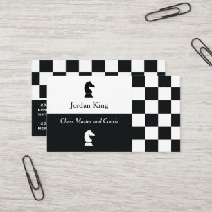 Minimalist Black and White Chequered Chess Coach Business Card