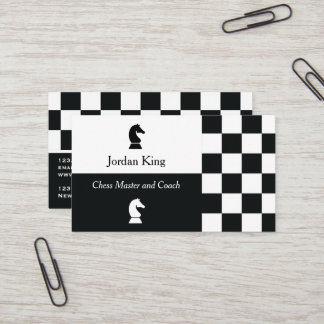 Minimalist Black and White Chequered Chess Coach Business Card