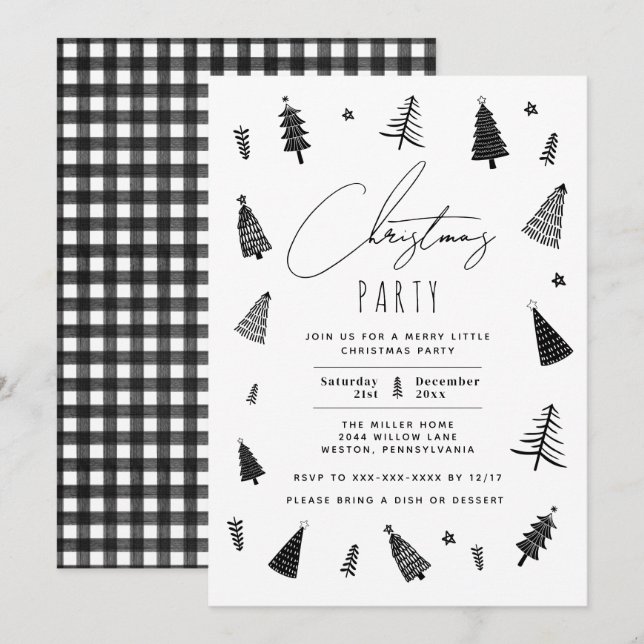 Minimalist Black and White Christmas Party Invitation (Front/Back)