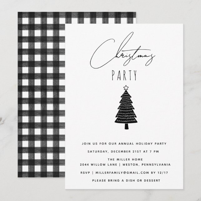 Minimalist Black and White Christmas Party  Invitation (Front/Back)