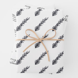 Minimalist Black And White Christmas Pine Tree Wrapping Paper Sheet