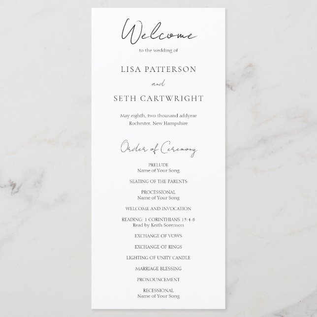 Minimalist Black and White Classic Wedding Programme (Front)