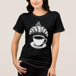 Minimalist Black and White Coffee and Croissant - Tri-Blend Shirt