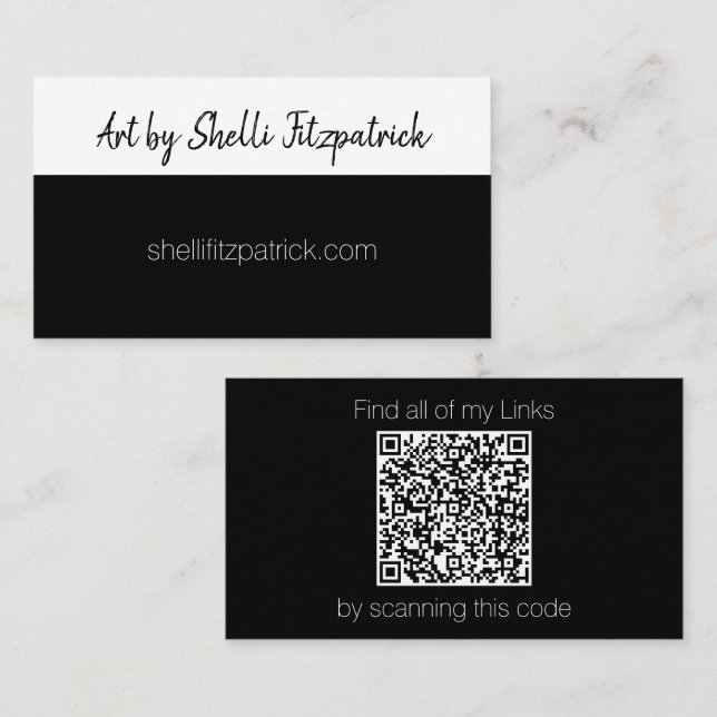 Minimalist Black and White Custom QR Code  Business Card (Front/Back)