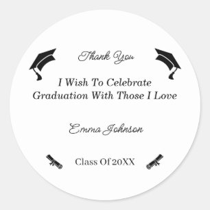Minimalist Black And White Customised Graduation Classic Round Sticker