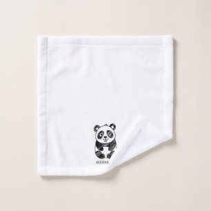 Minimalist Black and White Cute Panda Drawing  Bath Towel Set