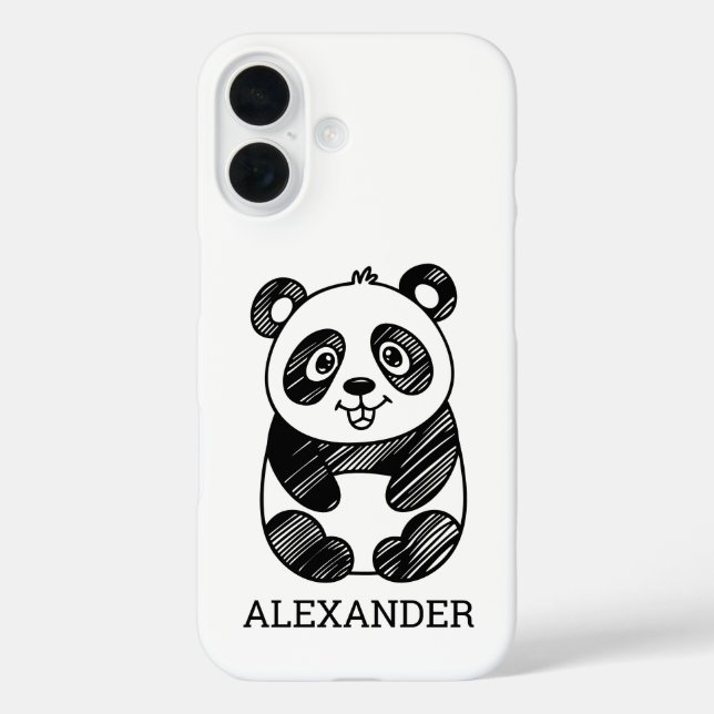 Minimalist Black and White Cute Panda Drawing  Case-Mate iPhone Case (Back)