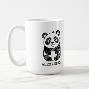 Minimalist Black and White Cute Panda Drawing Coffee Mug