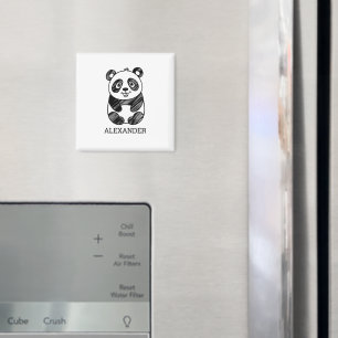 Minimalist Black and White Cute Panda Drawing Magnet