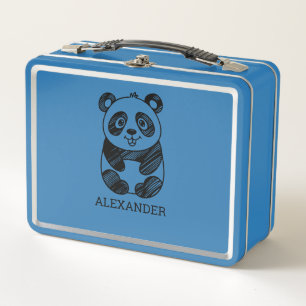Minimalist Black and White Cute Panda Drawing  Metal Lunch Box
