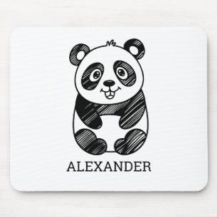 Minimalist Black and White Cute Panda Drawing  Mouse Mat