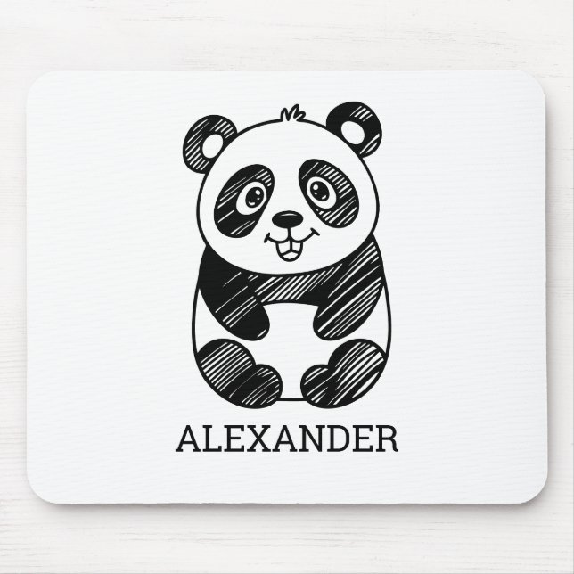 Minimalist Black and White Cute Panda Drawing  Mouse Mat (Front)