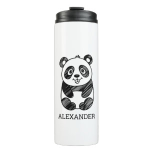 Minimalist Black and White Cute Panda Drawing Thermal Tumbler
