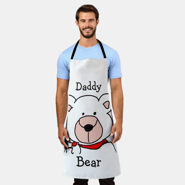 Minimalist Black and White Daddy Bear Apron (Worn)