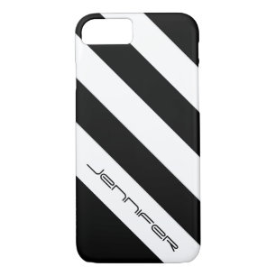 Minimalist Black and White Diagonal Stripe, Name, iPhone 8/7 Case