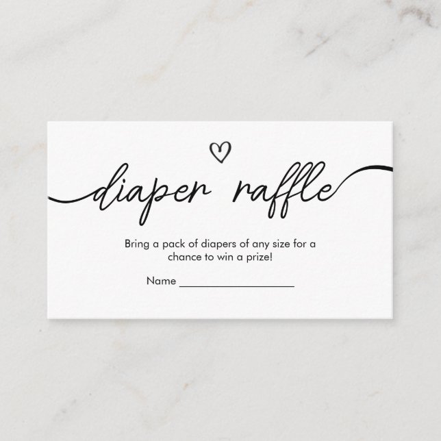 Minimalist Black and White Diaper Raffle Enclosure Card (Front)