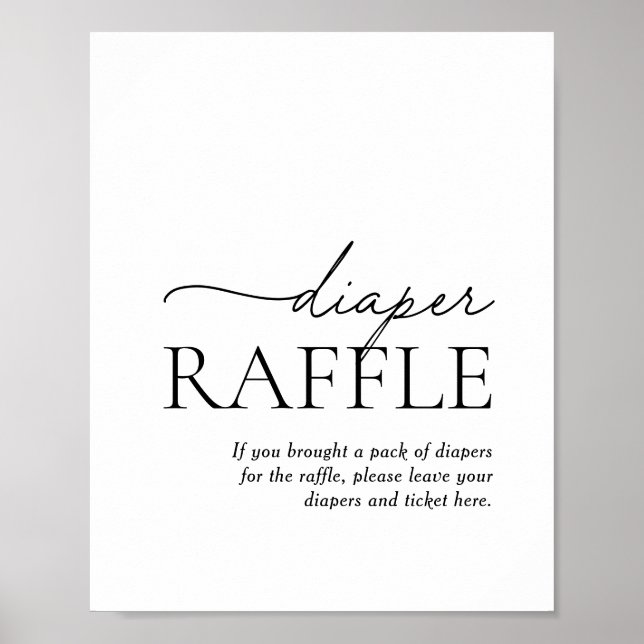 Minimalist Black and White Diaper Raffle Poster (Front)
