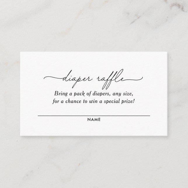 Minimalist Black and White Diaper Raffle Ticket Enclosure Card (Front)