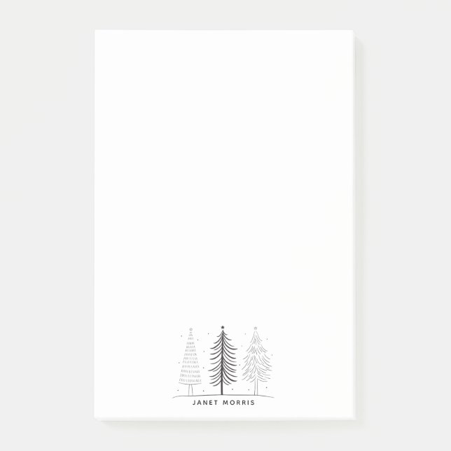 Minimalist Black And White Drawing Christmas Tree Post-it Notes (Front)