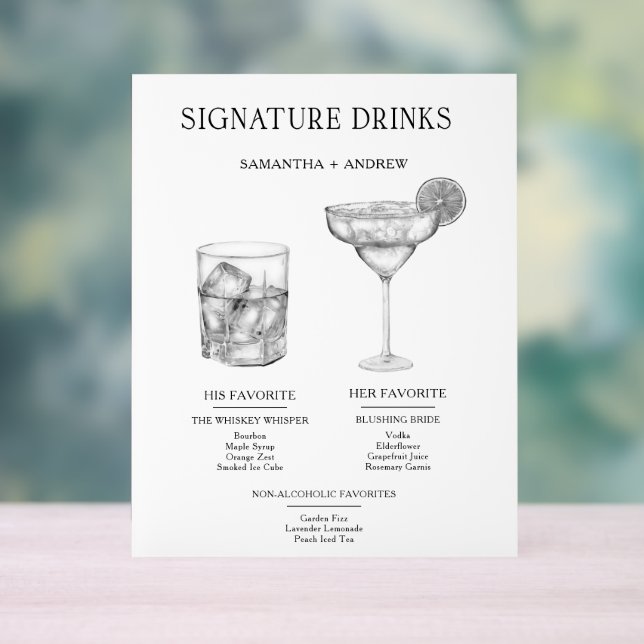 Minimalist Black and White Drink Menu Card Acrylic Sign (Neutral)