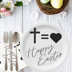 Minimalist Black and White Elegant Happy Easter Paper Plate