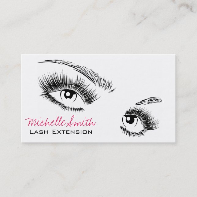 Minimalist Black and White Eyelashes Chic Makeup Business Card (Front)