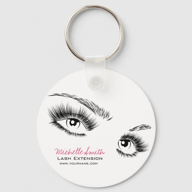 Minimalist Black and White Eyelashes Chic Makeup Key Ring (Front)