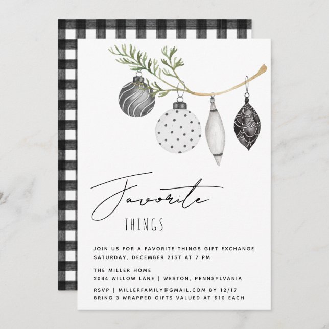 Minimalist Black and White Favourite Things Invitation (Front/Back)