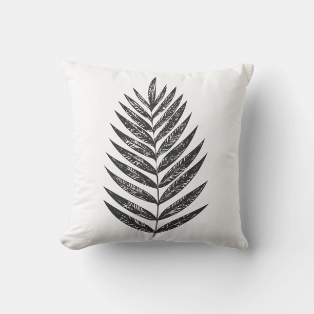 Minimalist Black and White Fern Drawing Cushion (Front)