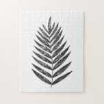 Minimalist Black and White Fern Drawing Jigsaw Puzzle<br><div class="desc">This modern minimalist botanical illustration features a simple palm frond leaf drawing in black and white.</div>