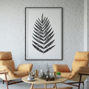 Minimalist Black and White Fern Drawing Poster