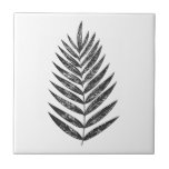 Minimalist Black and White Fern Drawing Tile<br><div class="desc">This modern minimalist botanical illustration features a simple palm frond leaf drawing in black and white.</div>