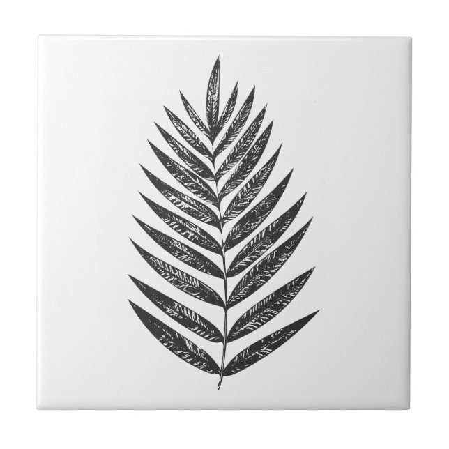 Minimalist Black and White Fern Drawing Tile (Front)