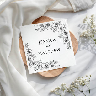 Minimalist Black and White Floral Napkin