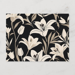 Minimalist Black and White Floral Pattern Postcard