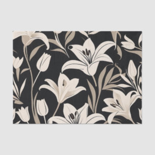 Minimalist Black and White Floral Pattern Tissue Paper