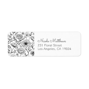 Minimalist Black and White Floral Return Address