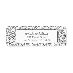 Minimalist Black and White Floral Return Address