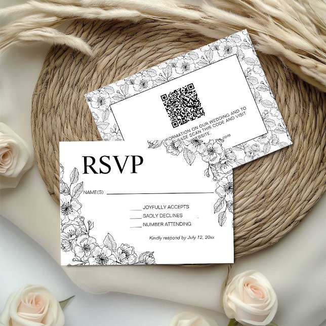 Minimalist Black and White Floral  RSVP Card (Creator Uploaded)