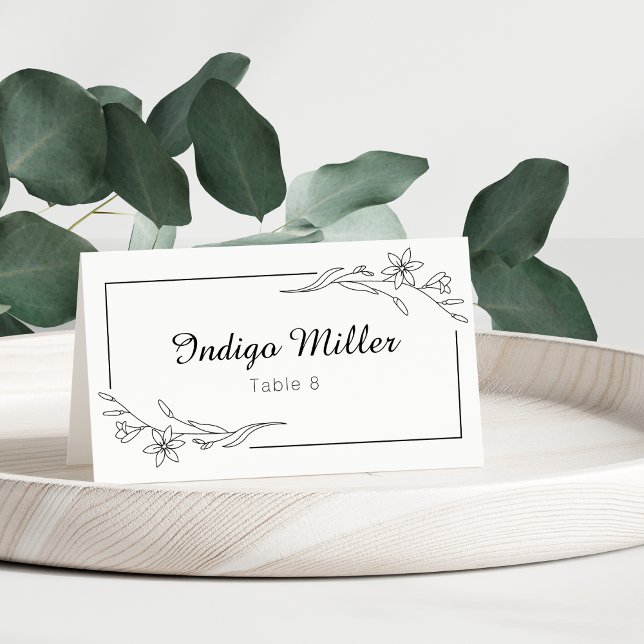 Minimalist Black and White Floral Wedding Place Card (Creator Uploaded)