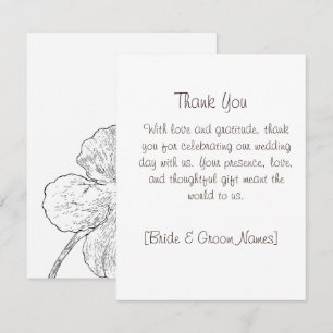 Minimalist Black and White Floral Wedding Thank You Card