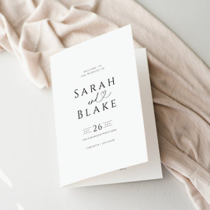 Minimalist Black and White Folded Wedding Program Programme