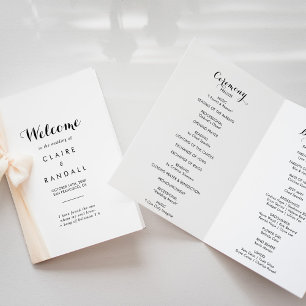 Minimalist Black and White Folded Wedding Program Programme
