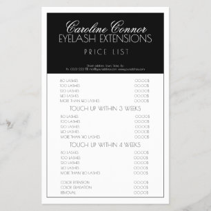 Minimalist black and white framed price list flyer